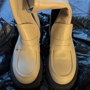 Free People Cream Leather Loafers